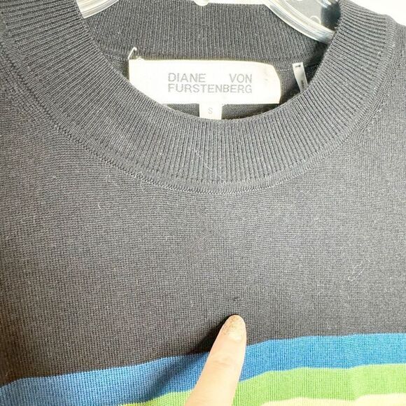 Diane von Furstenberg Multi Rainbow Merino Wool Crewneck Sweater Women’s Size S - Picture 9 of 12